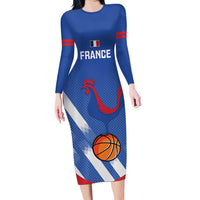 France Basketball Custom Family Matching Long Sleeve Bodycon Dress and Hawaiian Shirt Allez Les Bleus - Wonder Print Shop