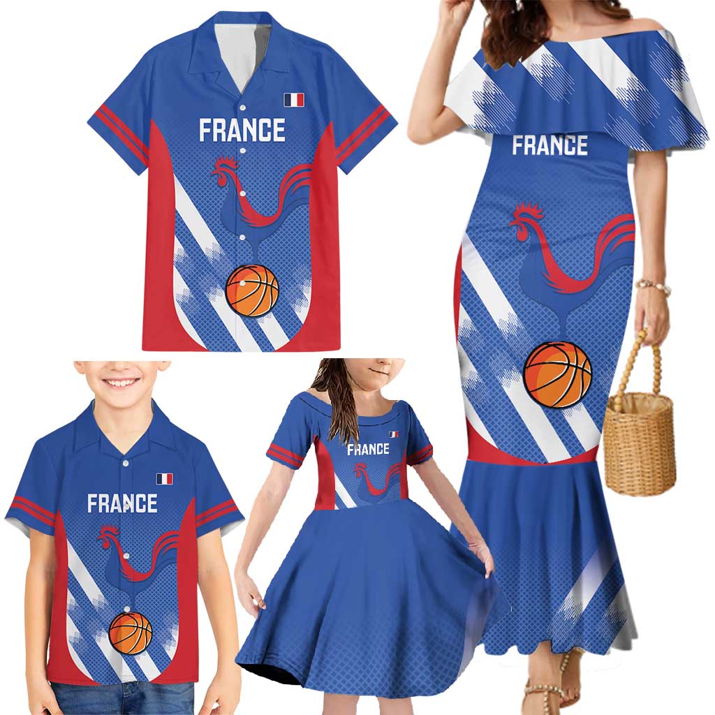 France Basketball Custom Family Matching Mermaid Dress and Hawaiian Shirt Allez Les Bleus - Wonder Print Shop