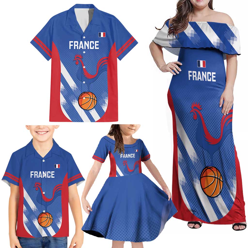France Basketball Custom Family Matching Off Shoulder Maxi Dress and Hawaiian Shirt Allez Les Bleus - Wonder Print Shop