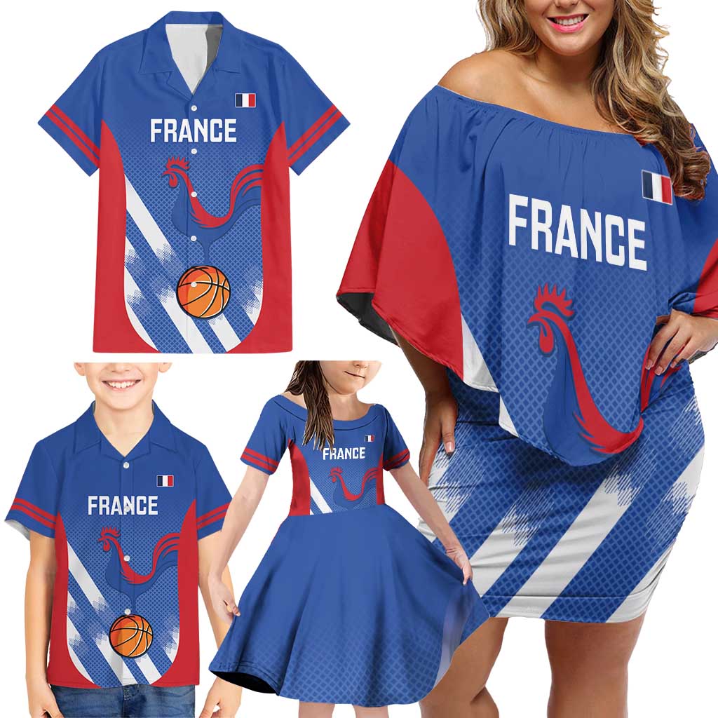 France Basketball Custom Family Matching Off Shoulder Short Dress and Hawaiian Shirt Allez Les Bleus - Wonder Print Shop