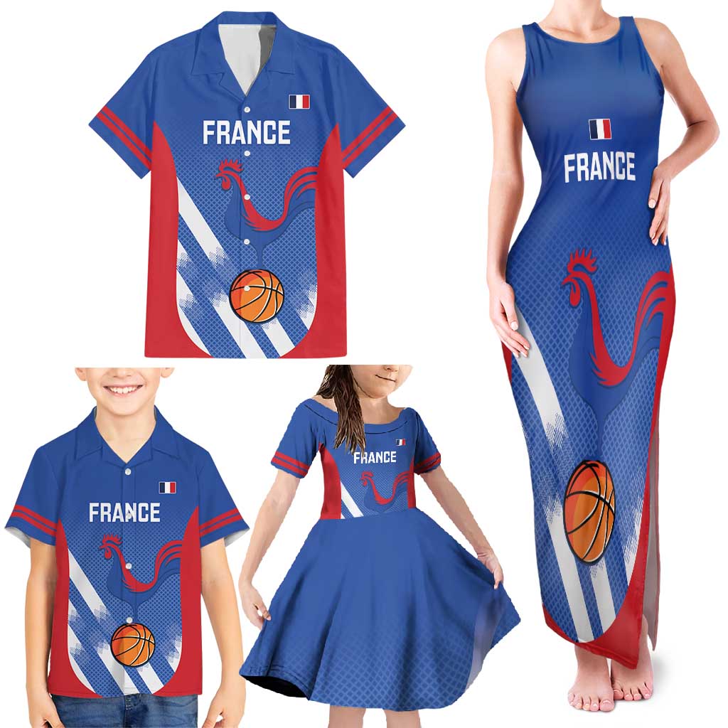 France Basketball Custom Family Matching Tank Maxi Dress and Hawaiian Shirt Allez Les Bleus - Wonder Print Shop