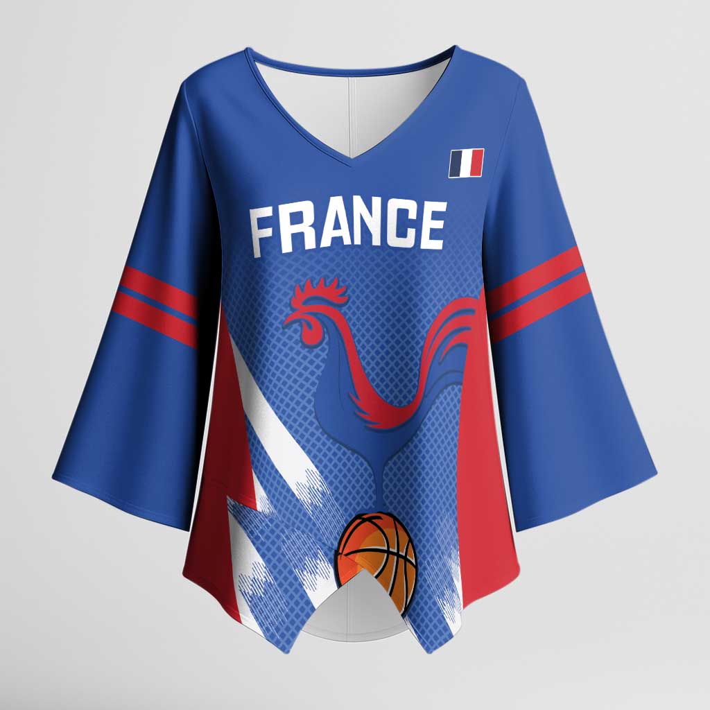 France Basketball Custom Kimono Sleeve Blouse Allez Les Bleus - Wonder Print Shop
