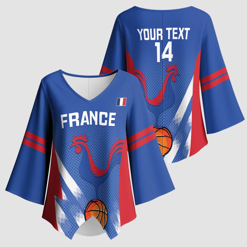 France Basketball Custom Kimono Sleeve Blouse Allez Les Bleus - Wonder Print Shop
