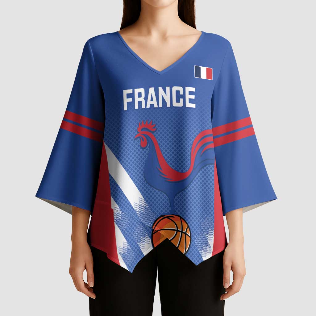France Basketball Custom Kimono Sleeve Blouse Allez Les Bleus - Wonder Print Shop