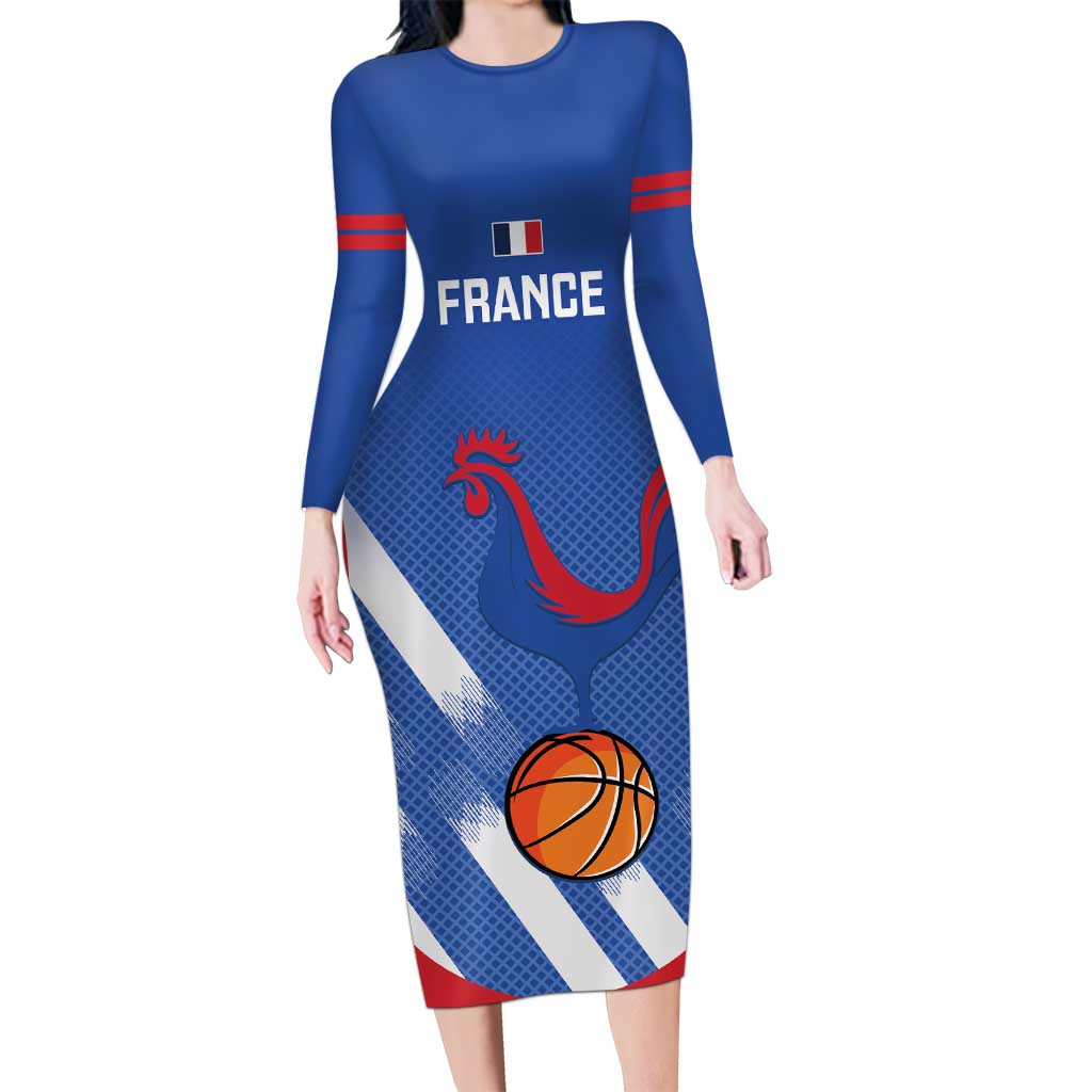 France Basketball Custom Long Sleeve Bodycon Dress Allez Les Bleus - Wonder Print Shop