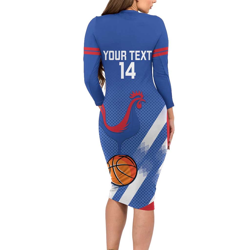France Basketball Custom Long Sleeve Bodycon Dress Allez Les Bleus - Wonder Print Shop