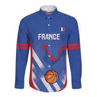 France Basketball Custom Long Sleeve Button Shirt Allez Les Bleus - Wonder Print Shop