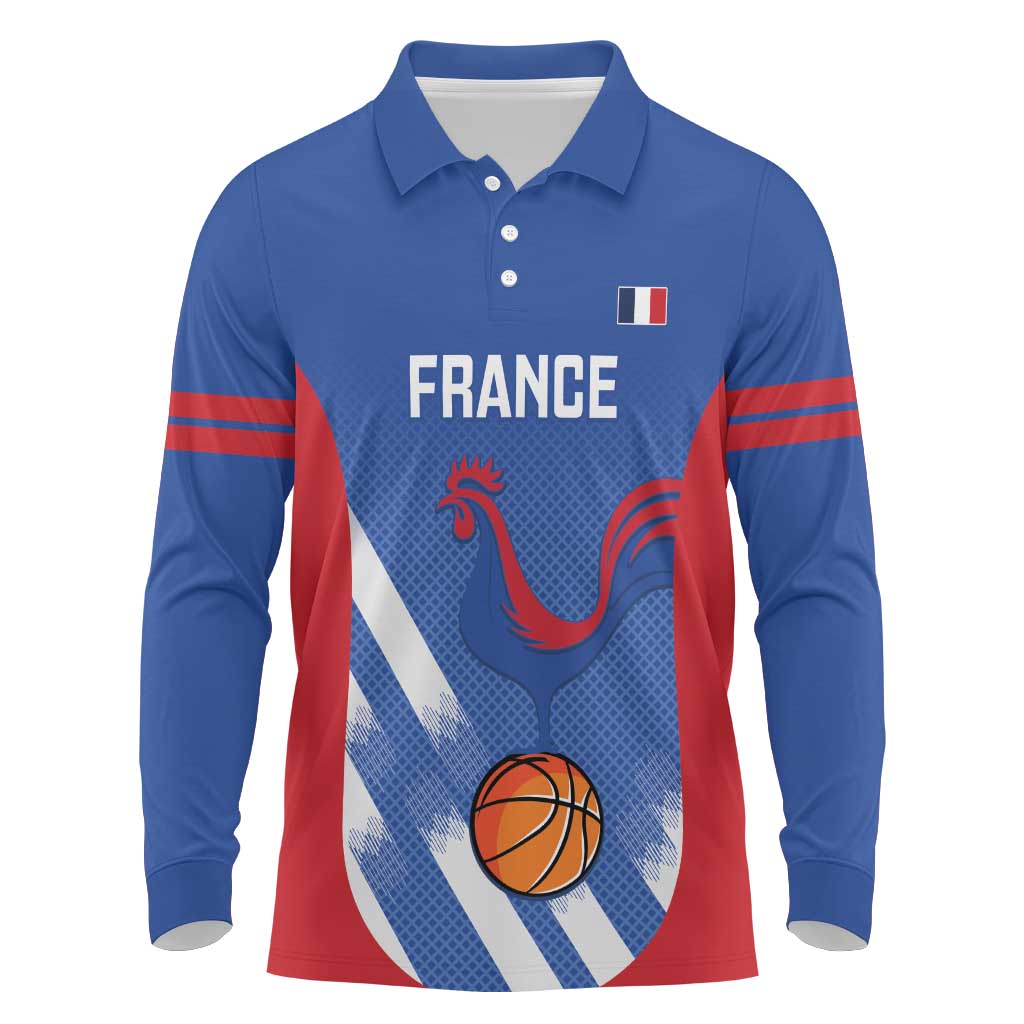 France Basketball Custom Long Sleeve Polo Shirt Allez Les Bleus - Wonder Print Shop