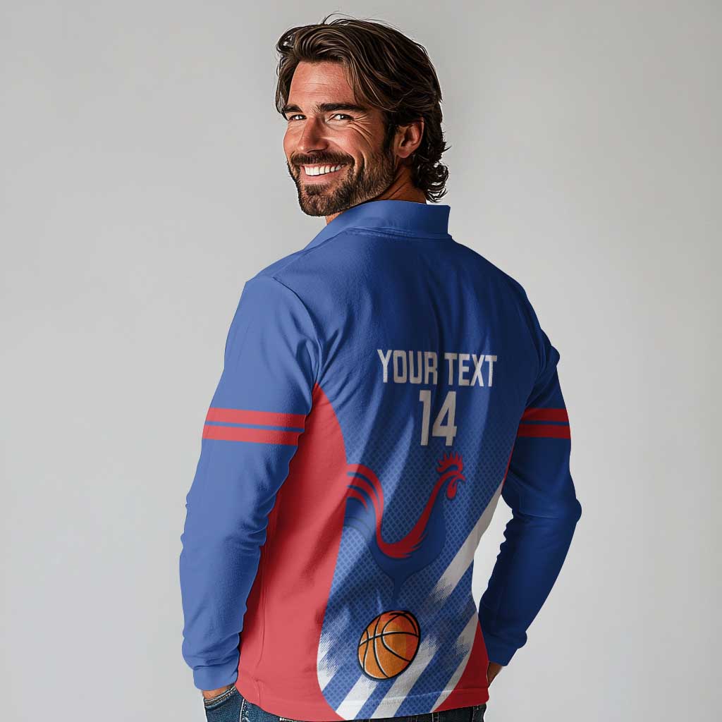 France Basketball Custom Long Sleeve Polo Shirt Allez Les Bleus - Wonder Print Shop