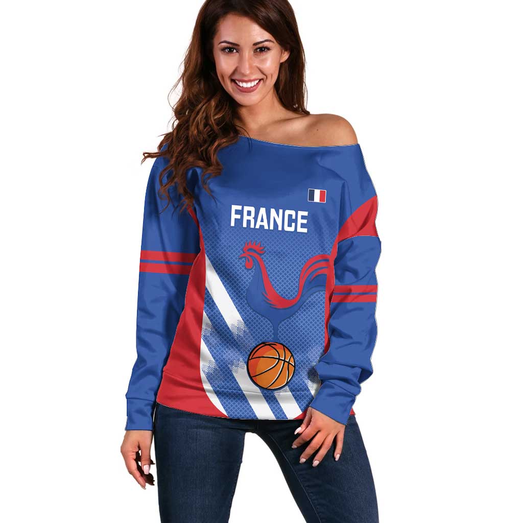 France Basketball Custom Off Shoulder Sweater Allez Les Bleus - Wonder Print Shop