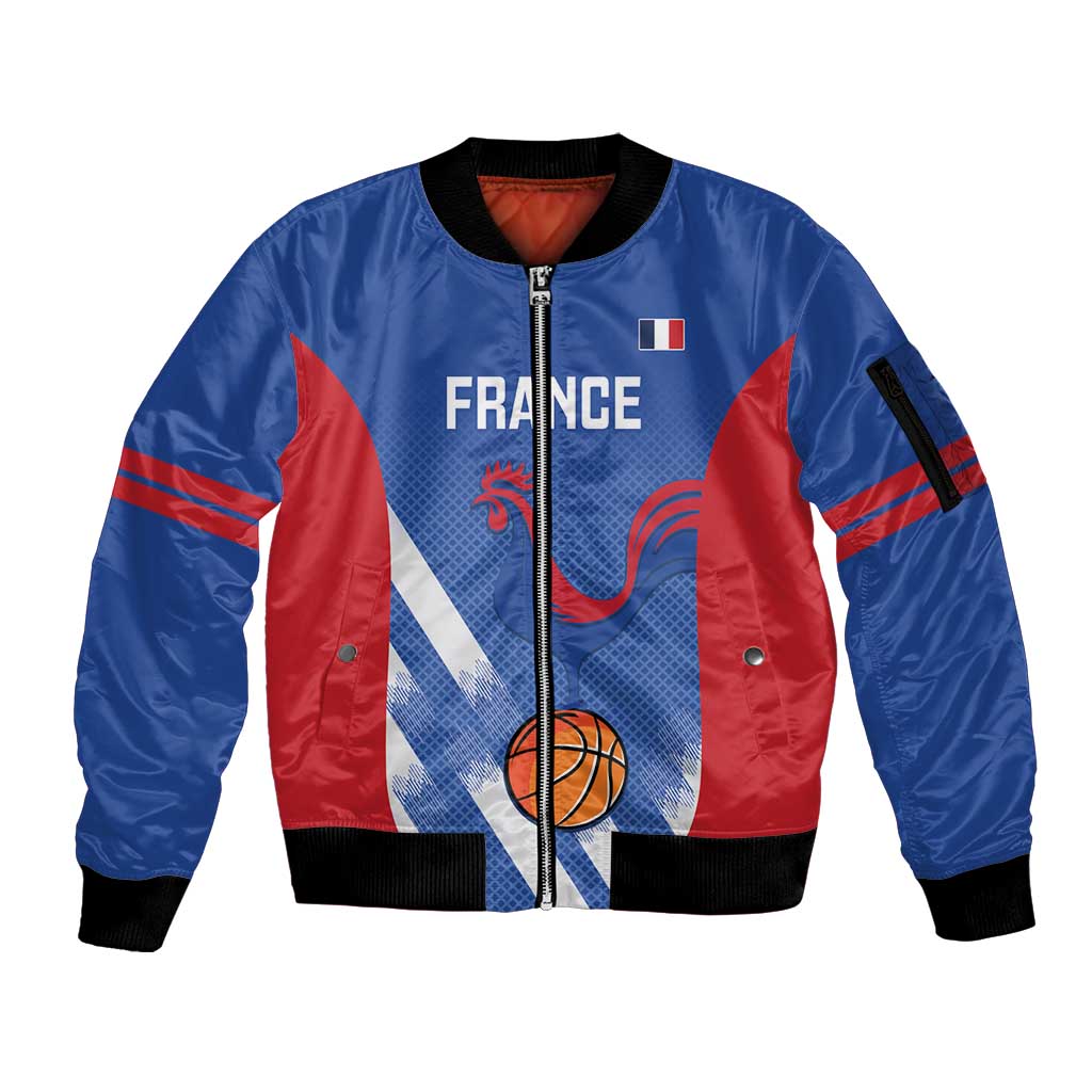 France Basketball Custom Sleeve Zip Bomber Jacket Allez Les Bleus - Wonder Print Shop