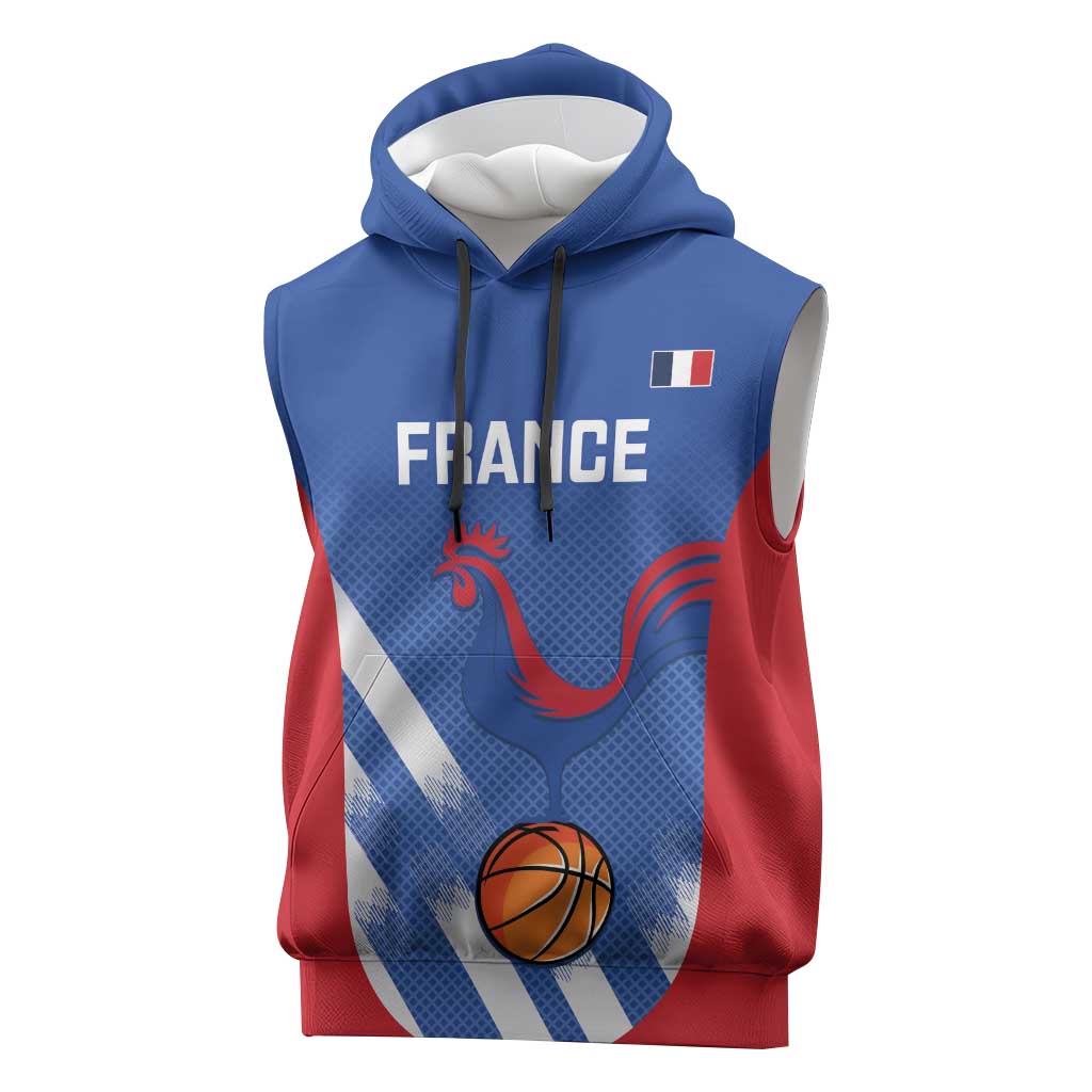 France Basketball Custom Sleeveless Hoodie Allez Les Bleus - Wonder Print Shop