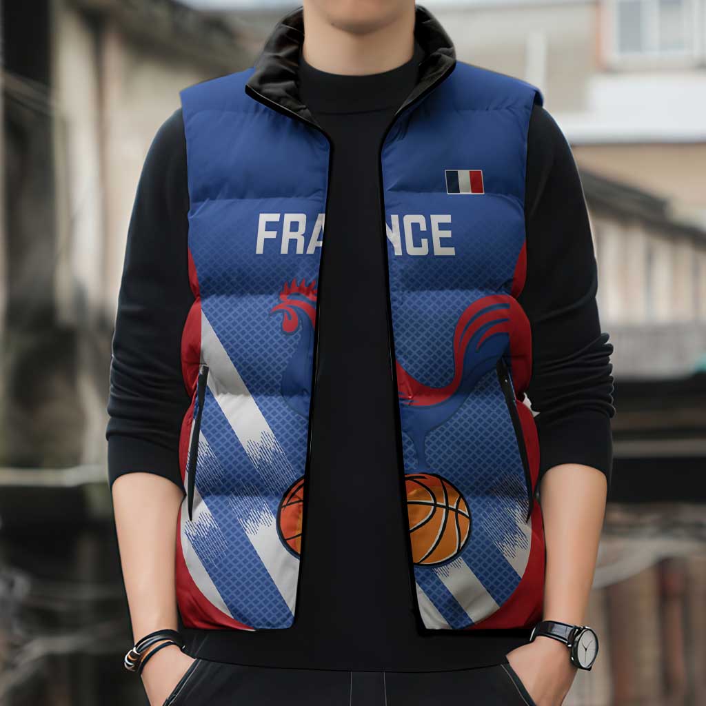 France Basketball Custom Sleeveless Puffer Jacket Allez Les Bleus - Wonder Print Shop