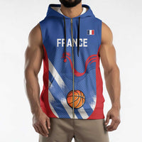 France Basketball Custom Sleeveless Zip Hoodie Allez Les Bleus - Wonder Print Shop
