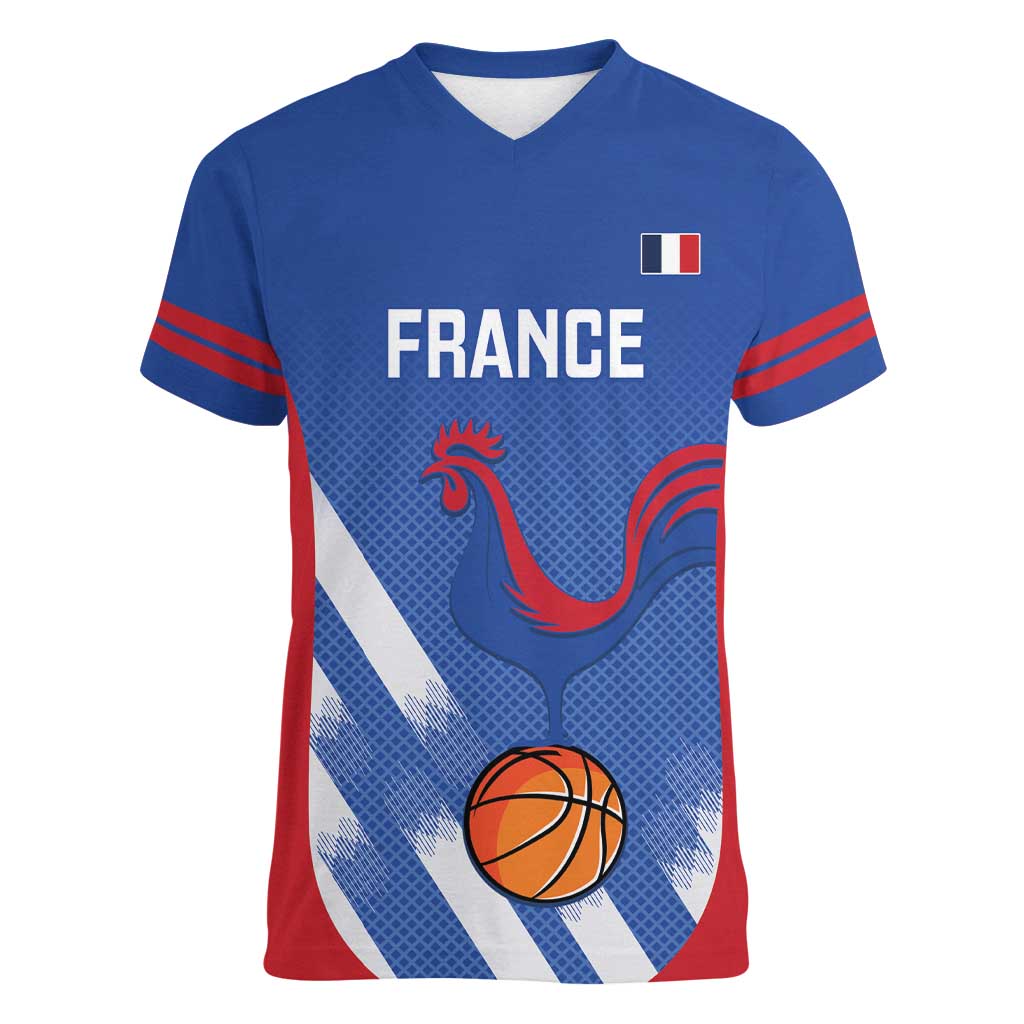 France Basketball Custom Women V-Neck T-Shirt Allez Les Bleus - Wonder Print Shop