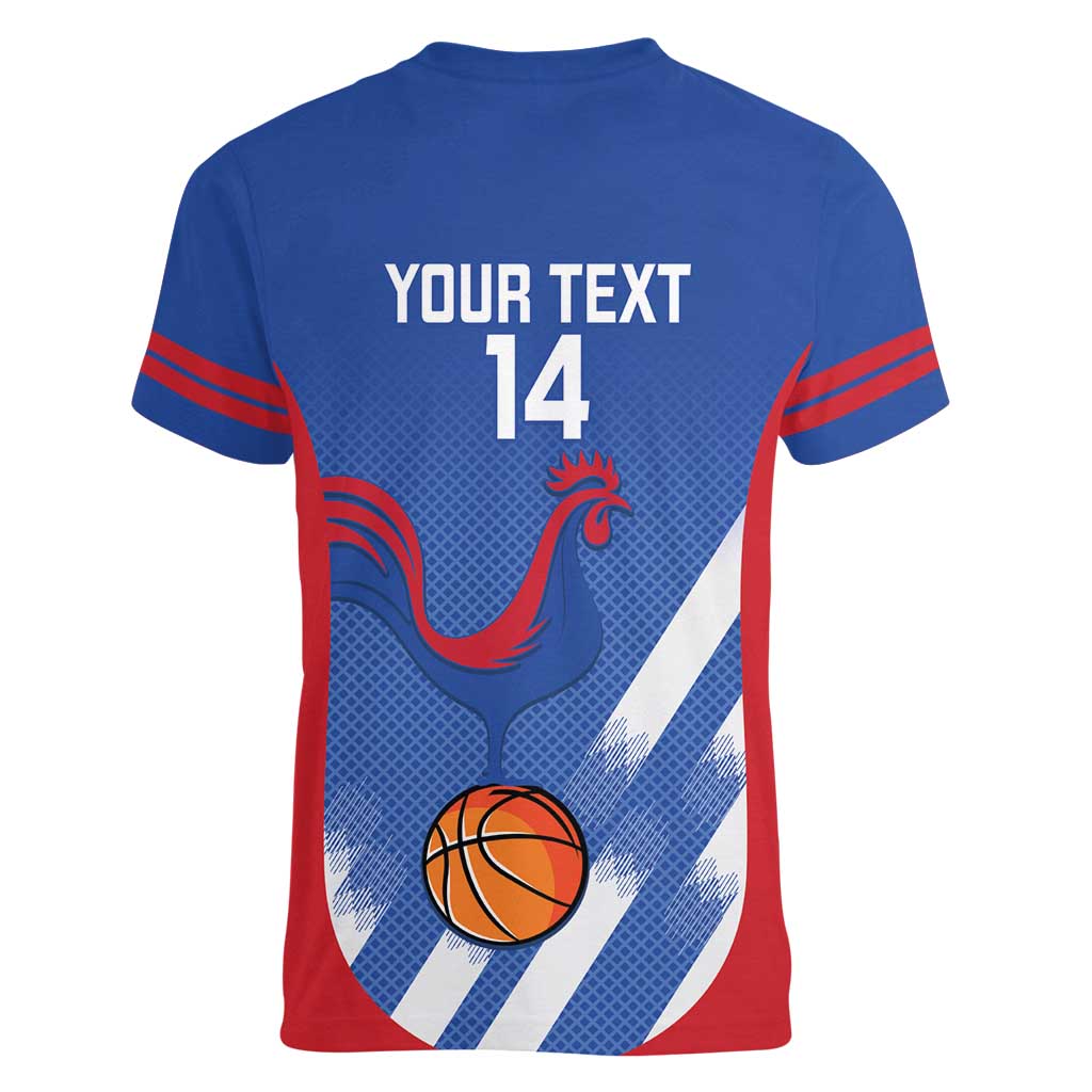 France Basketball Custom Women V-Neck T-Shirt Allez Les Bleus - Wonder Print Shop