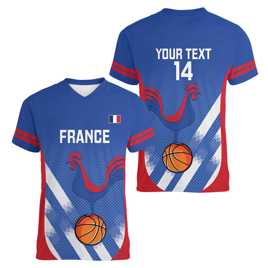 France Basketball Custom Women V-Neck T-Shirt Allez Les Bleus - Wonder Print Shop