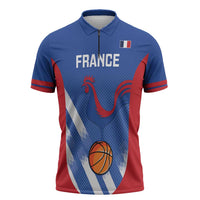 France Basketball Custom Zipper Polo Shirt Allez Les Bleus - Wonder Print Shop