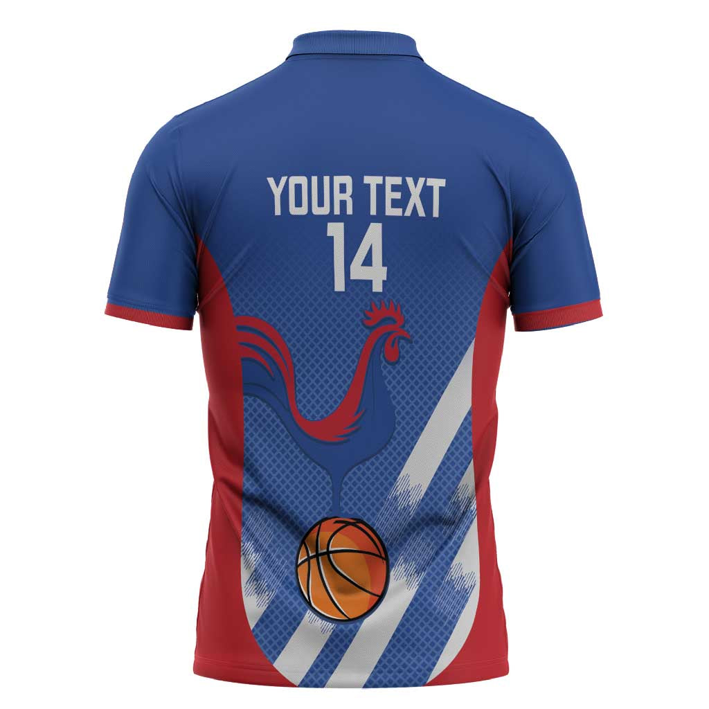 France Basketball Custom Zipper Polo Shirt Allez Les Bleus - Wonder Print Shop