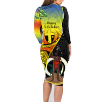 Vanuatu Tafea Day Family Matching Long Sleeve Bodycon Dress and Hawaiian Shirt Coat Of Arms Mix Tropical Flowers - Wonder Print Shop