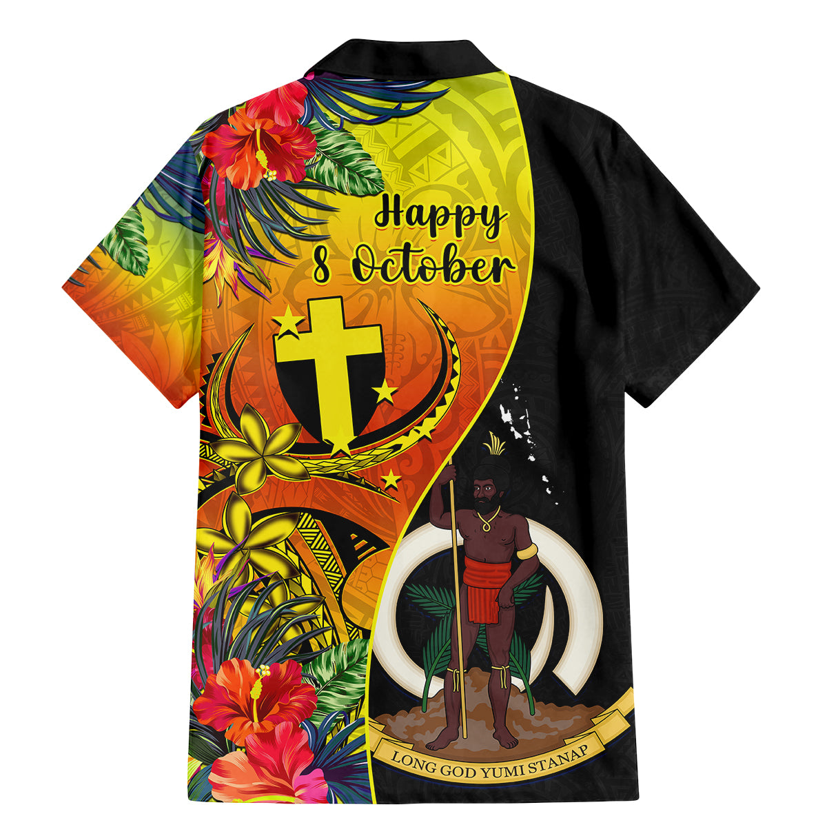 Vanuatu Tafea Day Family Matching Mermaid Dress and Hawaiian Shirt Coat Of Arms Mix Tropical Flowers - Wonder Print Shop