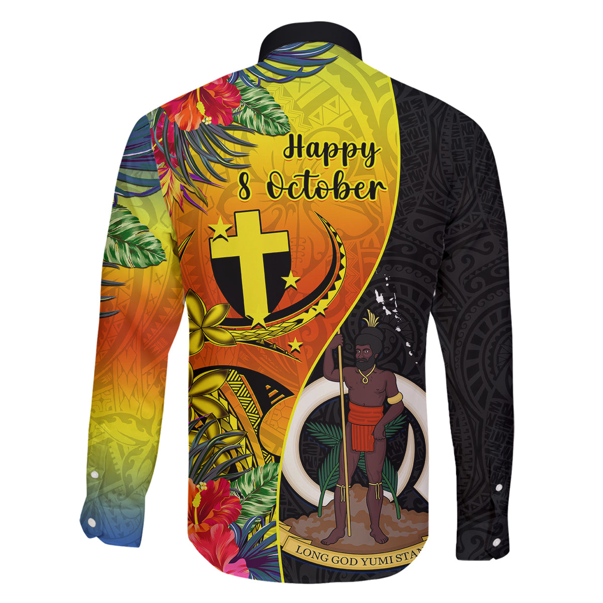 Vanuatu Tafea Day Family Matching Puletasi Dress and Hawaiian Shirt Coat Of Arms Mix Tropical Flowers - Wonder Print Shop