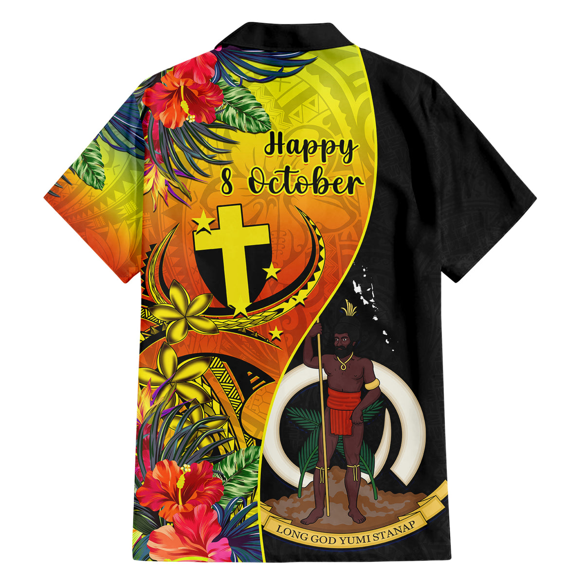 Vanuatu Tafea Day Hawaiian Shirt Coat Of Arms Mix Tropical Flowers - Wonder Print Shop