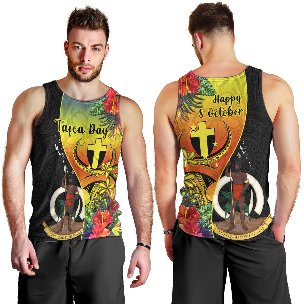 Vanuatu Tafea Day Men Tank Top Coat Of Arms Mix Tropical Flowers - Wonder Print Shop