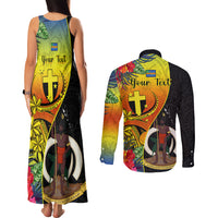 Personalised Vanuatu Tafea Day Couples Matching Tank Maxi Dress and Long Sleeve Button Shirts Coat Of Arms Mix Tropical Flowers - Wonder Print Shop