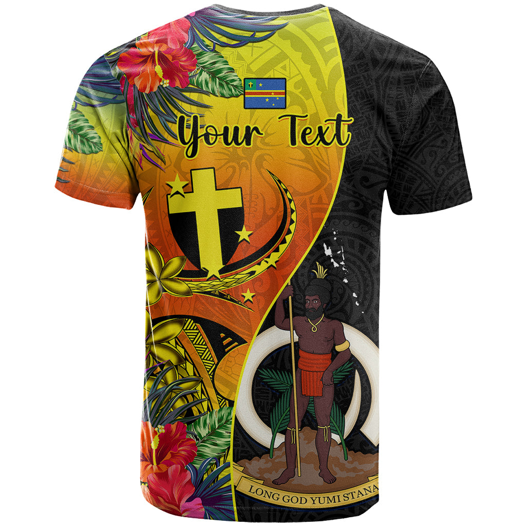 Personalised Vanuatu Tafea Day T Shirt Coat Of Arms Mix Tropical Flowers - Wonder Print Shop