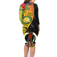 Vanuatu Torba Day Family Matching Long Sleeve Bodycon Dress and Hawaiian Shirt Coat Of Arms Mix Tropical Flowers - Wonder Print Shop