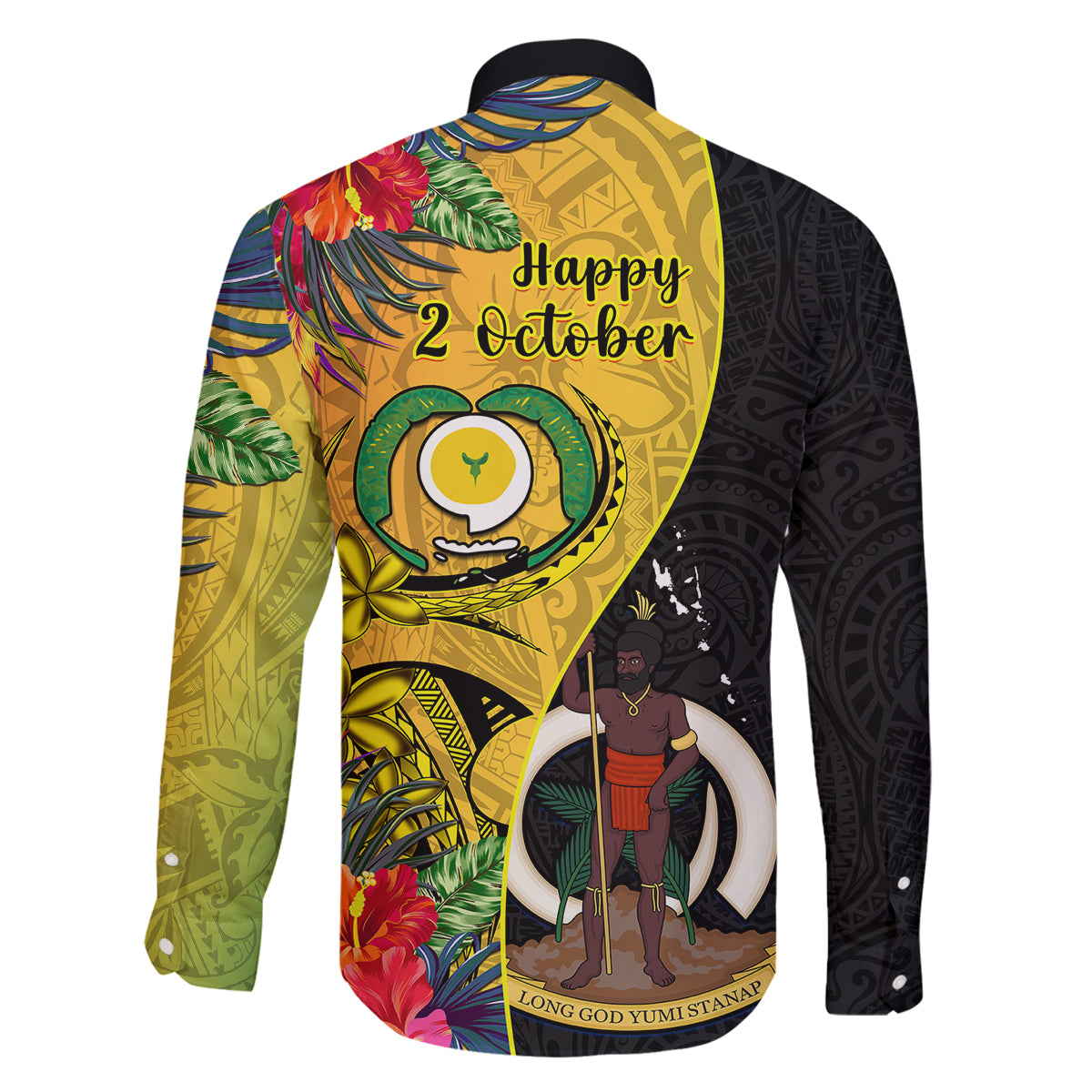 Vanuatu Torba Day Family Matching Off Shoulder Maxi Dress and Hawaiian Shirt Coat Of Arms Mix Tropical Flowers - Wonder Print Shop