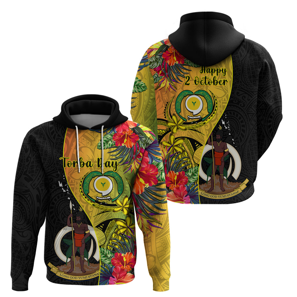 Vanuatu Torba Day Hoodie Coat Of Arms Mix Tropical Flowers - Wonder Print Shop