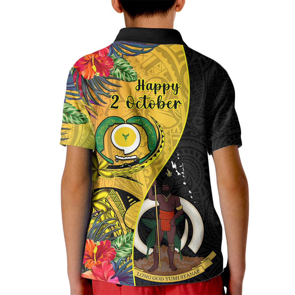 Vanuatu Torba Day Kid Polo Shirt Coat Of Arms Mix Tropical Flowers - Wonder Print Shop