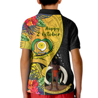 Vanuatu Torba Day Kid Polo Shirt Coat Of Arms Mix Tropical Flowers - Wonder Print Shop