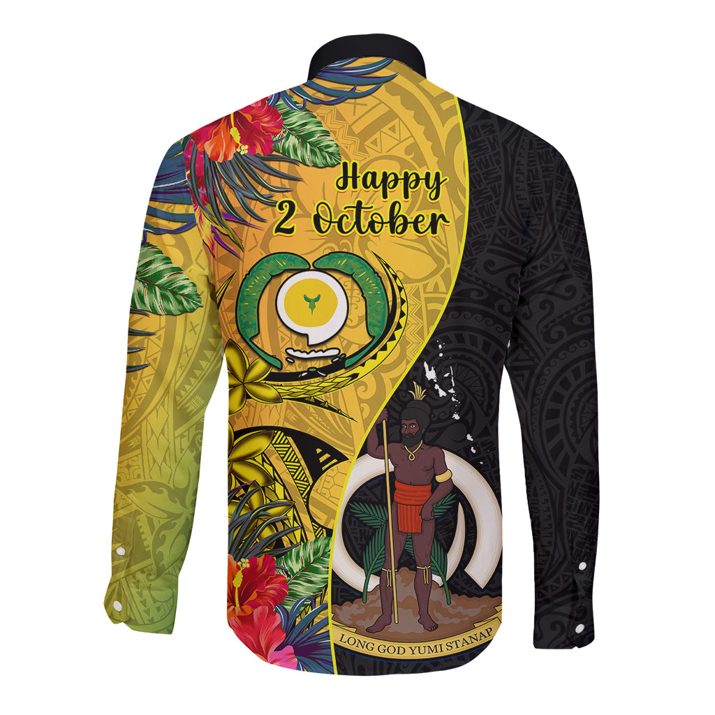 Vanuatu Torba Day Long Sleeve Button Shirt Coat Of Arms Mix Tropical Flowers - Wonder Print Shop