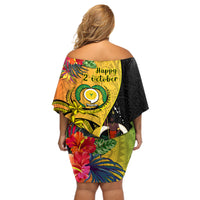 Vanuatu Torba Day Off Shoulder Short Dress Coat Of Arms Mix Tropical Flowers - Wonder Print Shop