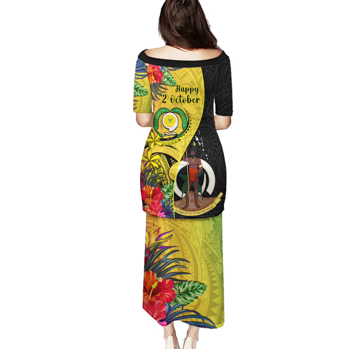 Vanuatu Torba Day Puletasi Coat Of Arms Mix Tropical Flowers - Wonder Print Shop
