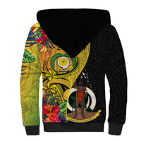 Vanuatu Torba Day Sherpa Hoodie Coat Of Arms Mix Tropical Flowers - Wonder Print Shop