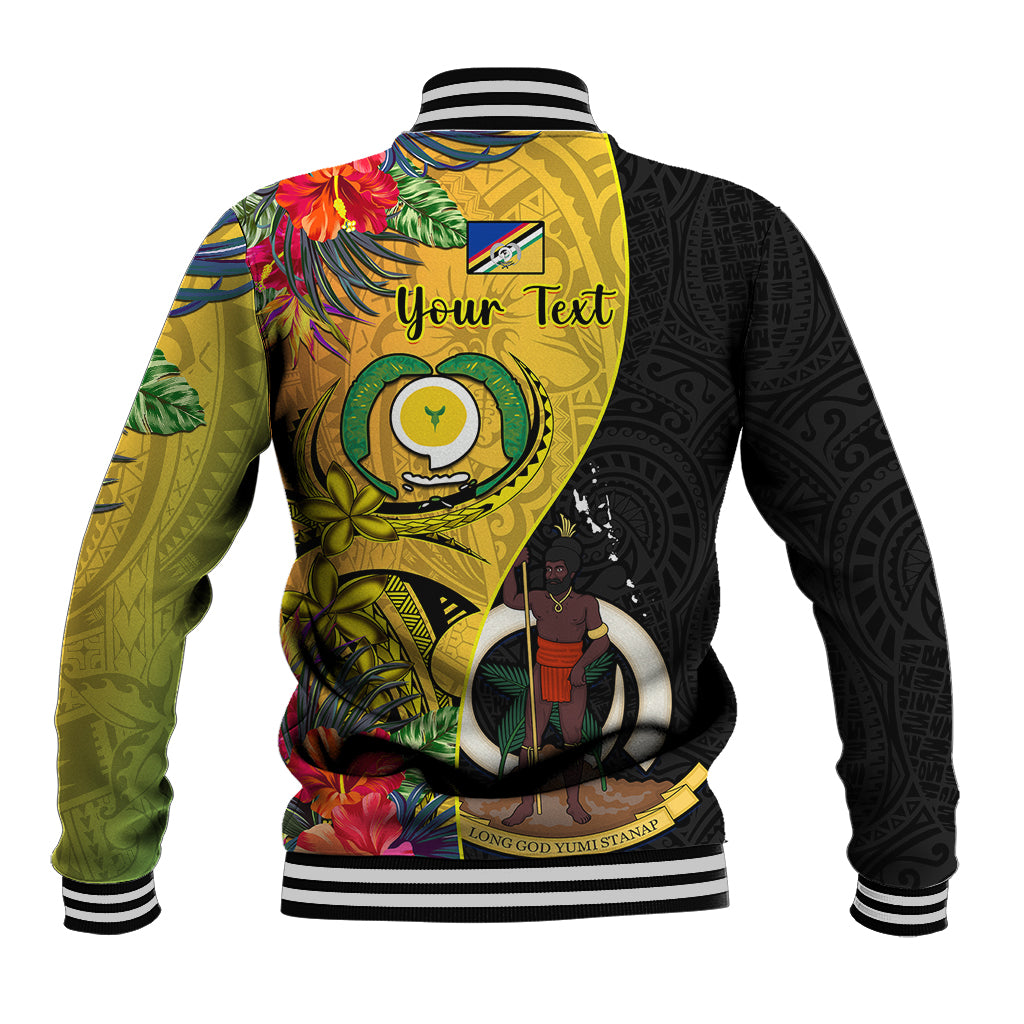 Personalised Vanuatu Torba Day Baseball Jacket Coat Of Arms Mix Tropical Flowers - Wonder Print Shop