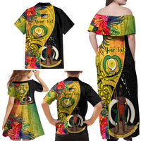 Personalised Vanuatu Torba Day Family Matching Off Shoulder Maxi Dress and Hawaiian Shirt Coat Of Arms Mix Tropical Flowers - Wonder Print Shop