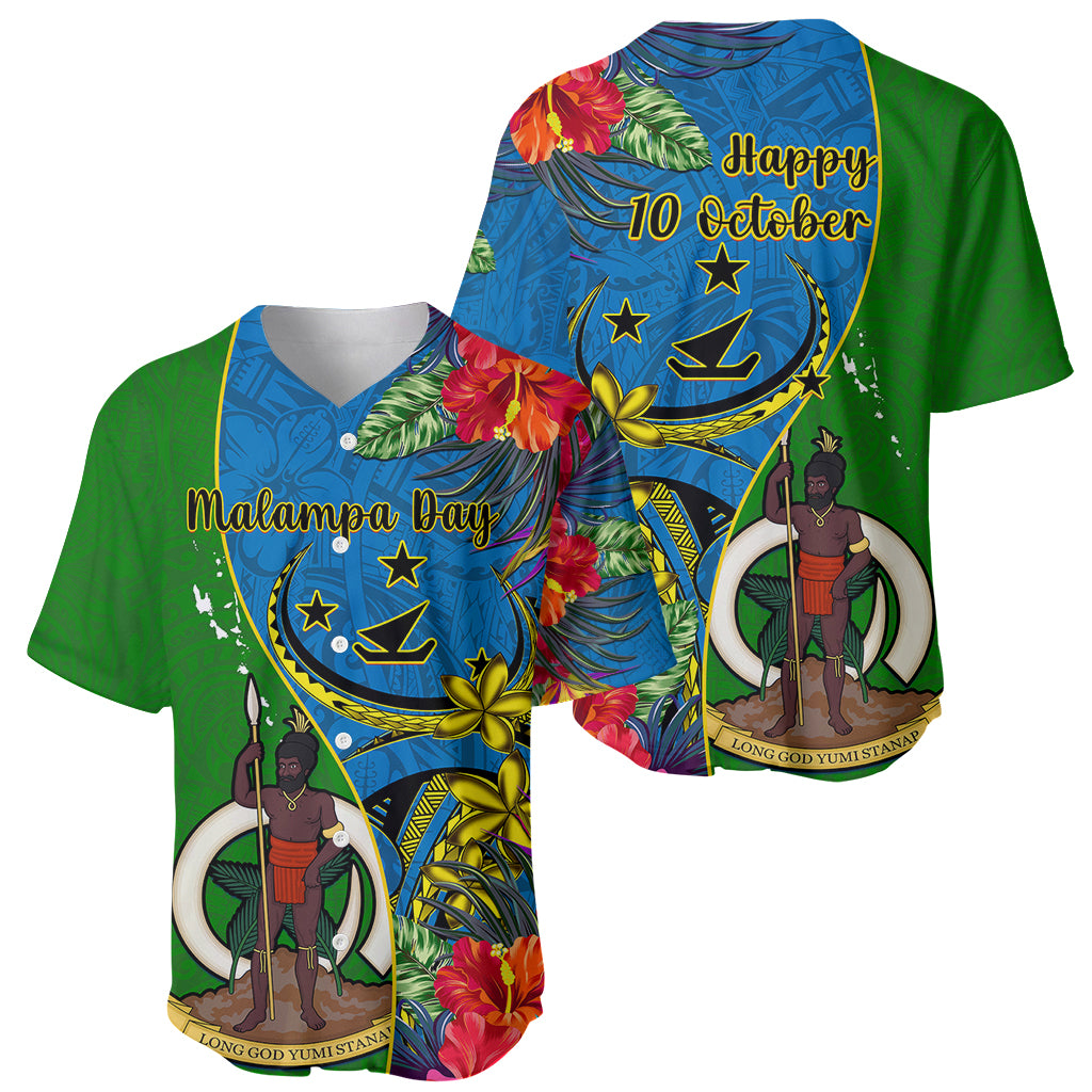 Vanuatu Malampa Day Baseball Jersey Coat Of Arms Mix Tropical Flowers - Wonder Print Shop