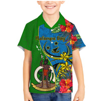 Vanuatu Malampa Day Family Matching Mermaid Dress and Hawaiian Shirt Coat Of Arms Mix Tropical Flowers - Wonder Print Shop