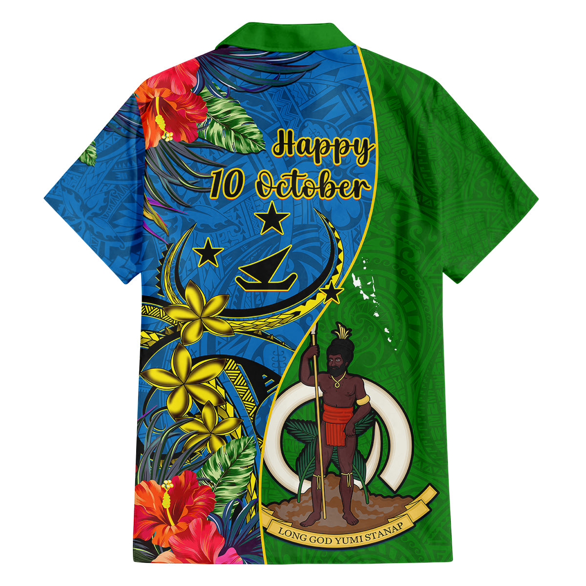 Vanuatu Malampa Day Family Matching Puletasi Dress and Hawaiian Shirt Coat Of Arms Mix Tropical Flowers - Wonder Print Shop