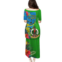 Vanuatu Malampa Day Family Matching Puletasi Dress and Hawaiian Shirt Coat Of Arms Mix Tropical Flowers - Wonder Print Shop