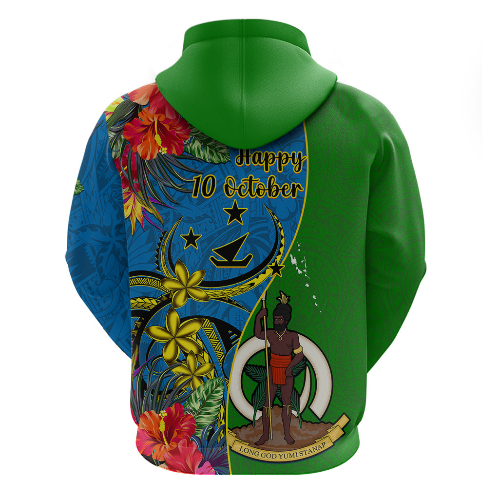 Vanuatu Malampa Day Hoodie Coat Of Arms Mix Tropical Flowers - Wonder Print Shop