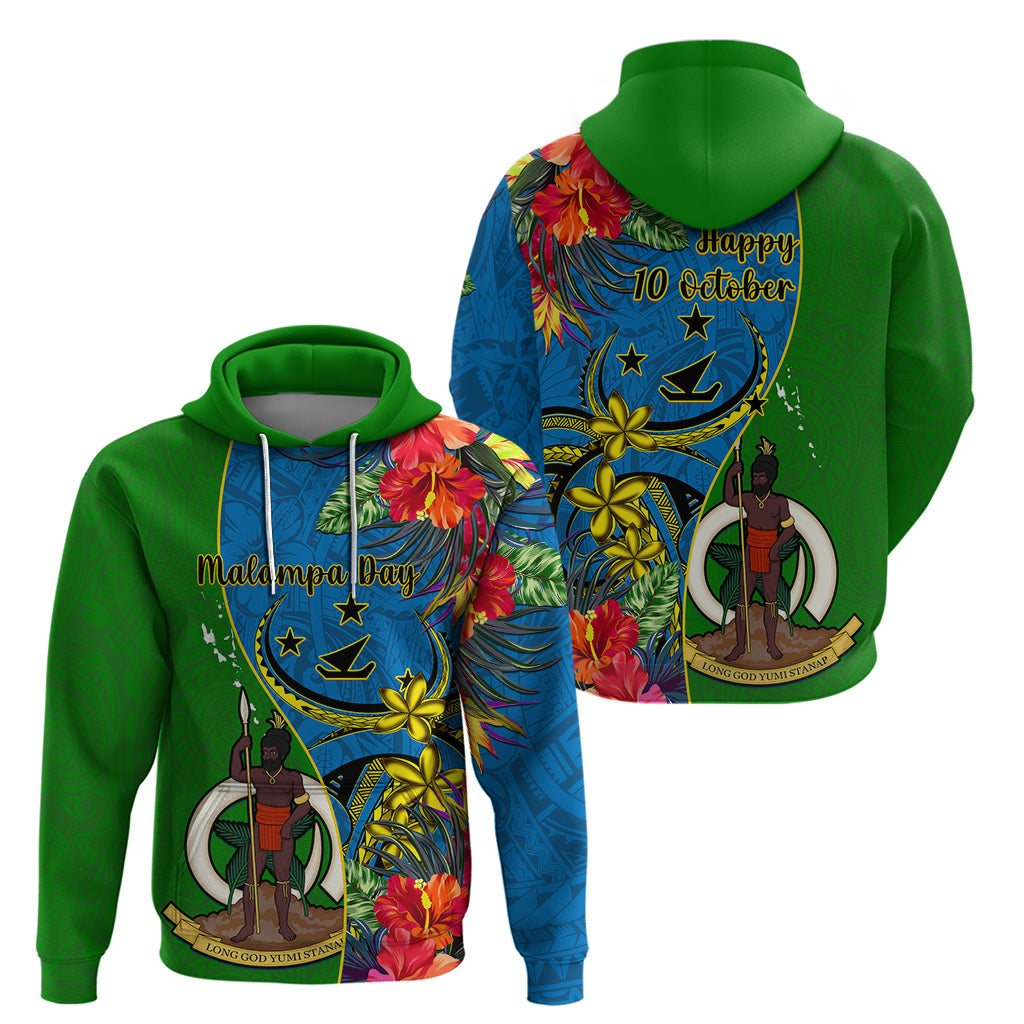 Vanuatu Malampa Day Hoodie Coat Of Arms Mix Tropical Flowers - Wonder Print Shop