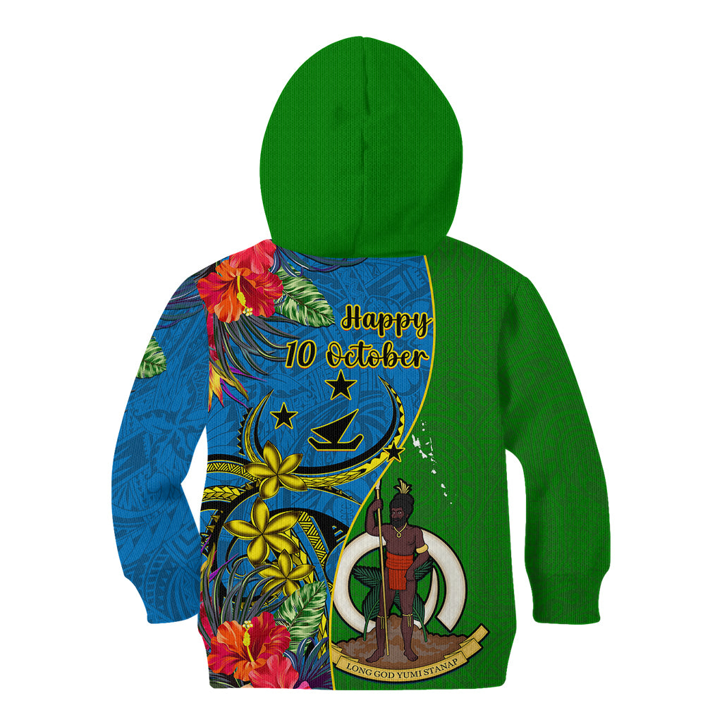 Vanuatu Malampa Day Kid Hoodie Coat Of Arms Mix Tropical Flowers - Wonder Print Shop