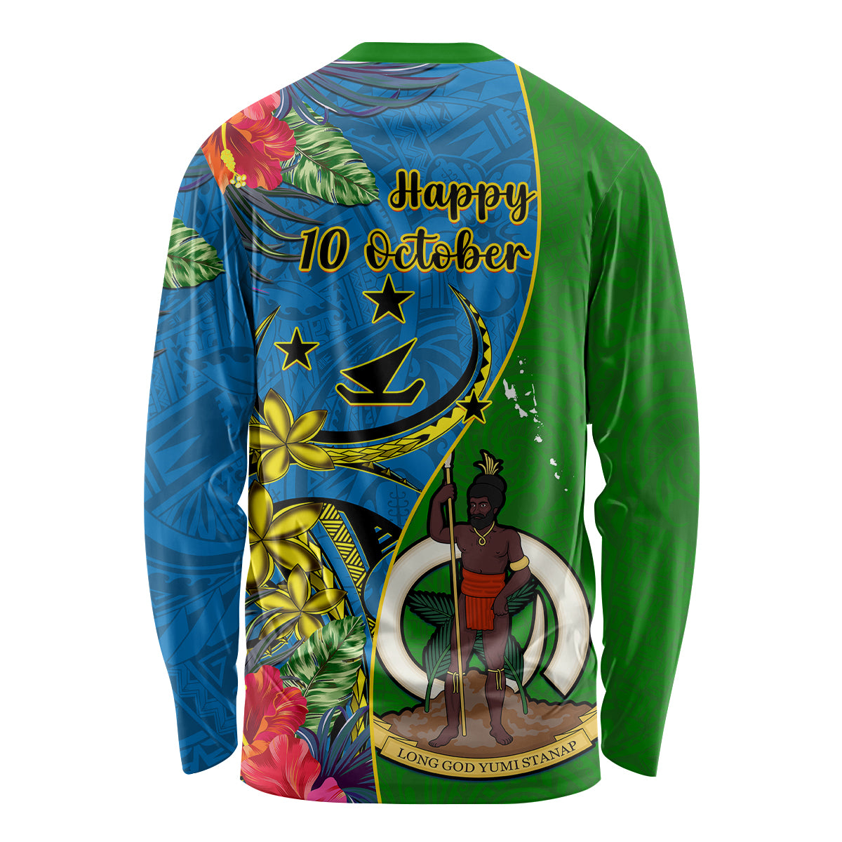 Vanuatu Malampa Day Long Sleeve Shirt Coat Of Arms Mix Tropical Flowers - Wonder Print Shop