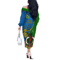 Vanuatu Malampa Day Off The Shoulder Long Sleeve Dress Coat Of Arms Mix Tropical Flowers - Wonder Print Shop